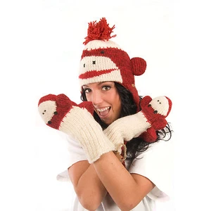 Delux Cute Red Sock Monkey Winter Warm Wool Mittens Knitwits Gloves Mitts NWT - Foto 1 di 1