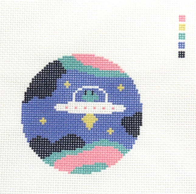 SATURNALIA Martian Rocket in Space Ornament Handpainted Needlepoint Canvas - Image 1 of 1