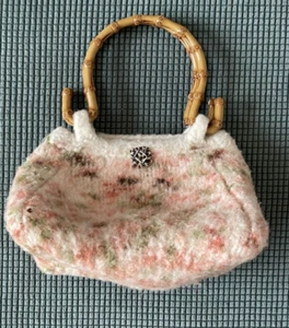 Handmade Wool Felted Purse Pastel w/ Faux Bamboo Handles/Decorative Button - Picture 1 of 8