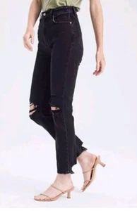 Abercrombie & Fitch The Ankle Straight Ultra High Rise Jean Distressed Black 27  - Picture 1 of 14