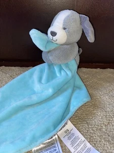 Carters Lovey Security Blanket Blue With Gray Puppy Dog Plush Baby EUC - Picture 1 of 6