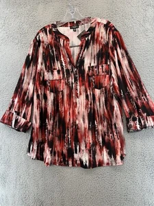 Cocomo Womens 3/4 Sleeve Red Black & White V Neck Tunic Blouse Size 3X NWT - Picture 1 of 22