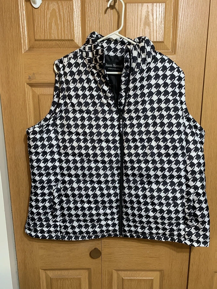 2X Puffer Vest Jason Maxwell Cat Print Houndstooth Zip Up EUC - Image 1 of 4