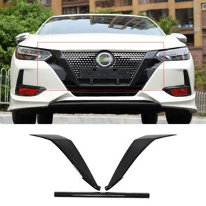 For Nissan Sentra 2020-2023 Carbon Fiber Front Grille Grill Mesh Strips Trim 3P - Picture 1 of 11