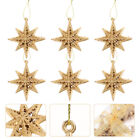 Set of 6 Golden Christmas Star Ornaments 8 Point Star Hanging Decor