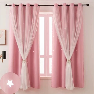 Pink Blackout Curtains for Girls Bedroom with Tulle Double Layer Curtains Bab... - Picture 1 of 5