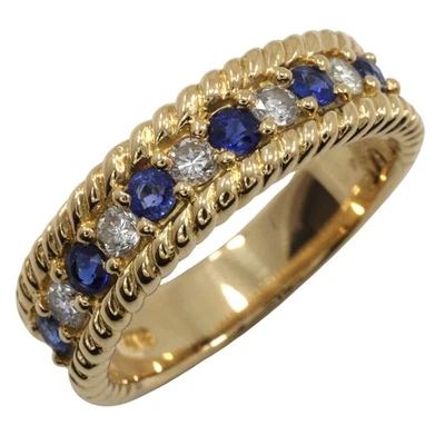 Ring K18 yellow gold/sapphire/diamond #6.8(US Size) 6.2g Women - Image 1 of 4