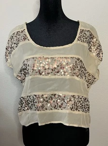 HeartSoul Gold Sequin Striped Sheer Sleeveless High Low Top Blouse Medium NWT - Picture 1 of 8
