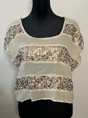 HeartSoul Gold Sequin Striped Sheer Sleeveless High Low Top Blouse Medium NWT - Image 1 of 4