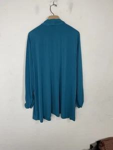 Susan Graver Womens 2X Teal Open Front Cardigan Long Sleeve Polyester Spandex - Picture 1 of 10