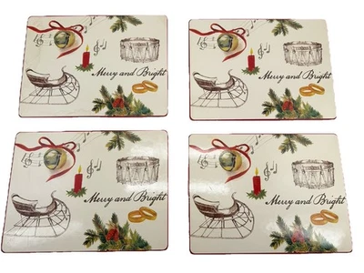 Set 4 Williams Sonoma Merry and Bright Christmas Carols Placemats Hard Cork - Image 1 of 4