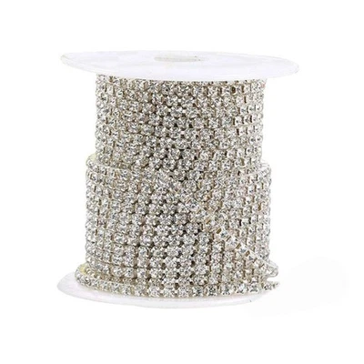 Cadena de cierre de diamantes de imitación de cristal plateado de 2 mm 11 yardas Foto 1 de 4