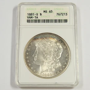 1881 S ANACS MS65 - VAM 1A SPIKE IN 8's Silver Morgan Dollar $1 US Coin #50809A - Picture 1 of 9