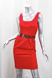 DOLCE & GABBANA Womens Red Sleeveless Belted Scoopneck Sheath Mini Dress M - Picture 1 of 8