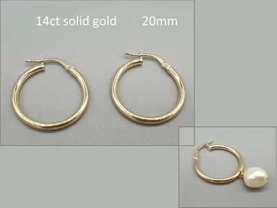 14ct Yellow Gold Hoop Earrings 14K Solid Gold Round Tube Hoops 20mm - Image 1 of 4