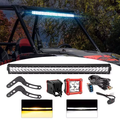 Barra de luz estroboscópica ámbar/blanco 32" montaje en techo + cápsulas puntuales de 3" para Polaris RZR XP 1000 Foto 1 de 4