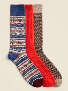 J. Calcetines CREW 3/Pieza MULTICOLOR Mandarina Fair Isle Mezcla Lana de Cordero 10-12 - Imagen 1 de 5