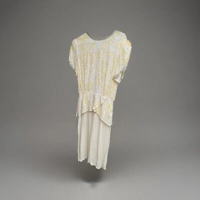 Vestido vintage Oleg Cassini negro corbata mujer talla 10 seda cuentas noche dorado años 80 Foto 1 de 4