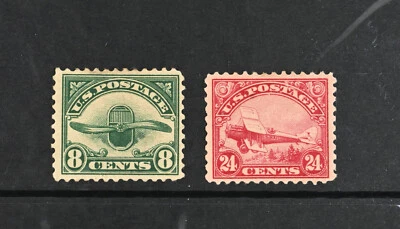 USA Scott # C4 C6 F-VF OG Hinged BOB Air Mail 8c 16c US Stamps Cat $82 - Image 1 of 2