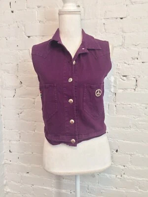 Moschino vintage 90s denim vest purple with peace sign size small - Image 1 of 4