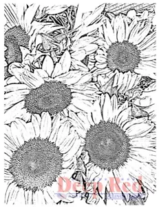 Deep Red Stamps Sunflowers Background Rubber Cling Stamp - Picture 1 of 5