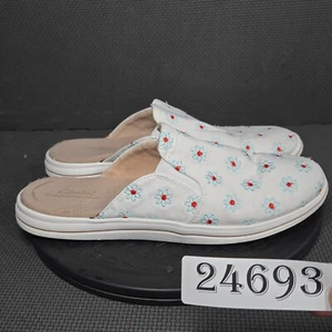 Clarks Cloud stepper Breeze Mules Womens Sz 11M Beige Flower Stitch Slip On Shoe - Picture 1 of 8