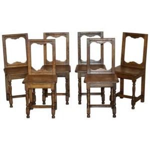SUITE OF SIX ANTIQUE VICTORIAN ENGLISH OAK CHAPEL DINING CHAIRS STUNNING TIMBER - Picture 1 of 12