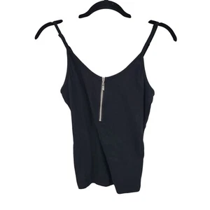 90s Guess Black Rib Knit Tank Top Zipper Detail Womens T-Shirt Sz M Baddie Goth - Picture 1 of 5