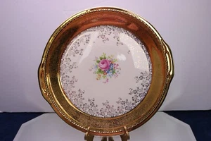 Piatto torta vintage Taylor, Smith & T manigliato #1500 rosa 22 K filligree oro 12" - Foto 1 di 7
