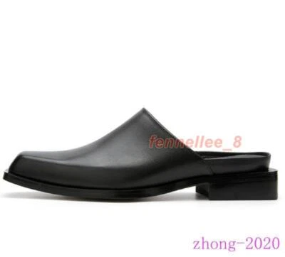 Zapatillas informales de fiesta de cuero real con puntera cuadrada para hombre ropa de trabajo mulas Foto 1 de 4