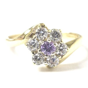 9ct Gold Flower Cluster Ring White & Purple Zirconia Size O 1/2 Hallmarked 3.2g - Picture 1 of 20