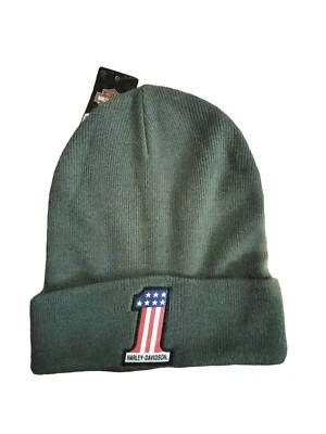 Harley-Davidson #1 Red White Blue USA Embroidered Cuffed Beanie Hat - Charcoal - Image 1 of 2