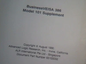 User's Manual Guide - BusinessVEISA 386 Model 101 Supplement ALR August 1990 - Picture 1 of 6