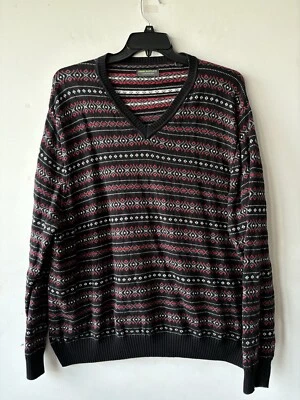 John Bartlett Consensus V Neck Sweater 100% Cotton Black Red White Fair Isle XXL - Image 1 of 4