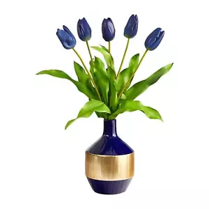 Nearly Natural 22in. Dutch Tulip Artificial Arrangement in Blue and Gold - Picture 1 of 4