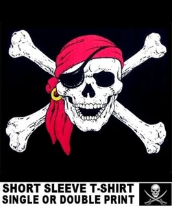 LAUGHING PIRATE SKULL CROSSED BONES JOLLY ROGER EYE PATCH CARIBBEAN T-SHIRT WS27 - Picture 1 of 12