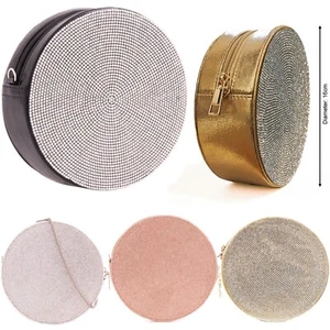 Womens Round Shape Front Diamante Clutch Bag Glam Luxury Party - Picture 1 of 9