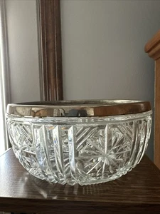 Vintage Crystal Bowl Shooting Stars Silver Rim 60’s-70’s 8” Across & 3.5” Deep - Picture 1 of 8