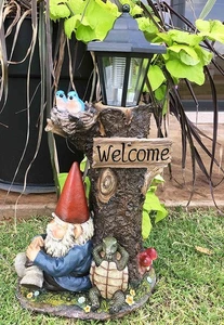 Ebros Summer Slumber Gnome With Buddy Turtle Solar Path LED Light Garden Statue - Picture 1 of 10