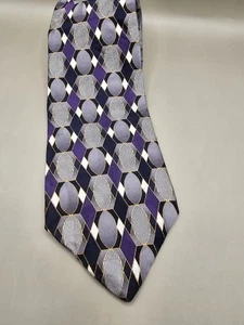 Corbata de seda para hombre Van Heusen púrpura negra geométrica 57 x 3,75 pulgadas - Imagen 1 de 6