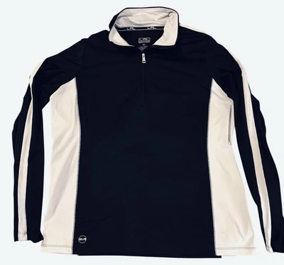 L-RL LAUREN RALPH LAUREN DISEÑADOR JERSEY DE PUNTO ACTIVO BLANCO Y NEGRO, CREMALLERA 1/4, XL Foto 1 de 4
