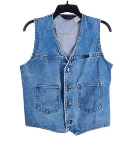 Vtg 70s Wrangler Denim Vest Mens S Blue Denim Western Distressed USA Made - Picture 1 of 9