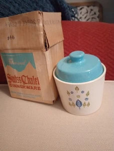 Vintage Swiss Chalet Sugar Lid New In Box Green Blue White - Bild 1 von 8