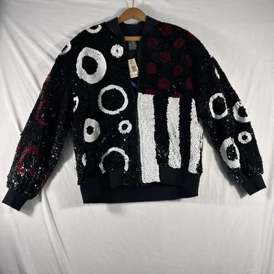 Винтажный I. B. Diffusion 1993 полный блестки шелк Bomber куртка геометрический 90-х Y2K размер 8 - Изображение 1 из 4
