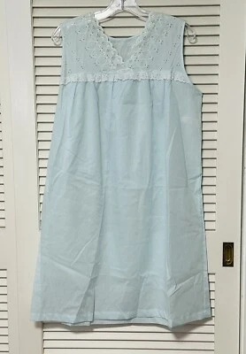 Vtg Gilead Women's Sleeveless Lace Neck Poly Cotton Nightgown Light Blue Medium - Image 1 of 4