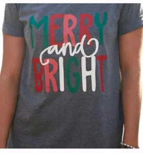 Merry & Bright Women's Grey Red Green Pink Christmas Shirt Size Xxl New - Picture 1 of 3