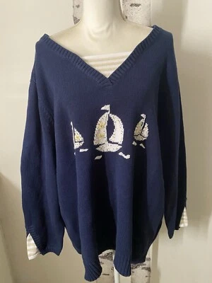 Quacker Factory Sweater Womens 3X Plus Blue Beaded V Neck Pullover Long Sleeve - Image 1 of 4
