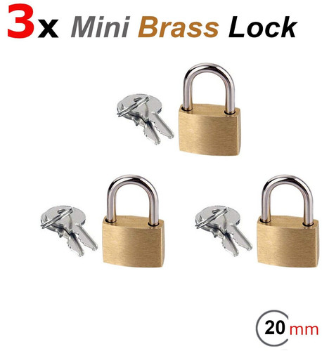 Set of 3 Metal Padlock 20mm Mini Brass Lock Keyed Luggage Jewelry Box W ...