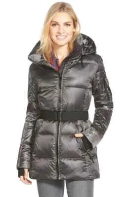 Parka para mujer S13 NYC X6206 'polvo' con cinturón y relleno de plumas en gris talla L Foto 1 de 3