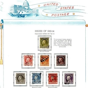 1912-14 U.S.Reg Issue COMPLETE SET Franklin p.12 S.L.Wkm Sc#414-21 Used SCARCE! - Picture 1 of 2